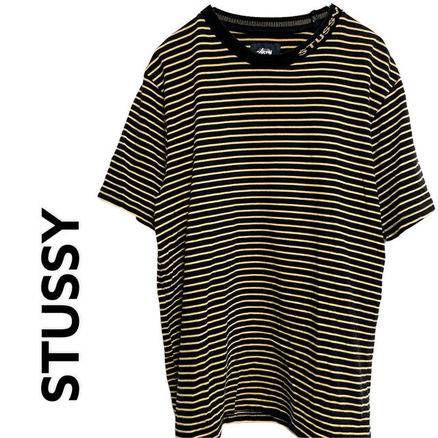 stussy Tシャツ ネックロゴ ボーダー US sサイズ 国内Lサイズ程度