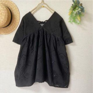 サマンサモスモス(SM2)の新品★サマンサモスモス★blue★後リボン*シフリー刺繍*総レース刺繍ブラウス(シャツ/ブラウス(半袖/袖なし))