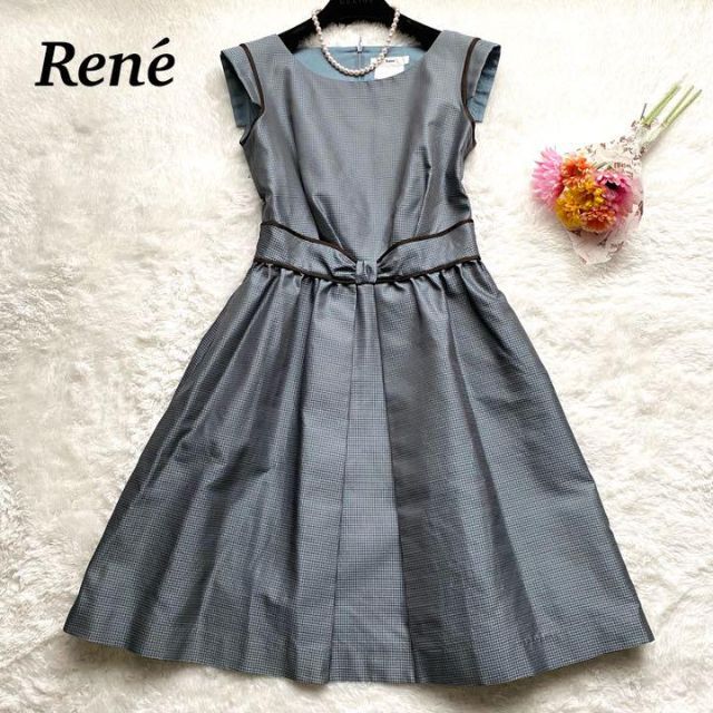 René - 【極美品】Rene ワンピース TISSUE シルク混 千鳥格子 リボンの