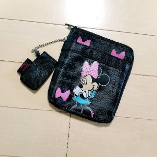 ディズニー(Disney)のミニー ファスナーポーチ ロゴロゴ 黒 Minnie Mouse DISNEY(ポーチ)