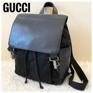 グッチ(Gucci)の極美品⭐️GUCCI 内総柄 レザー ナイロン ブラック リュック レディース(リュック/バックパック)