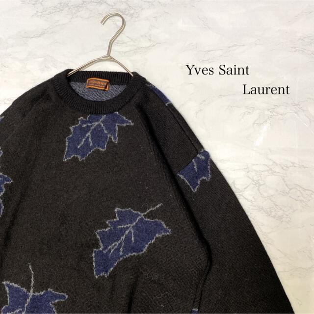 Saint Laurent - 柄ニット 総柄 サンローラン 肉厚 レトロ 古着 葉柄