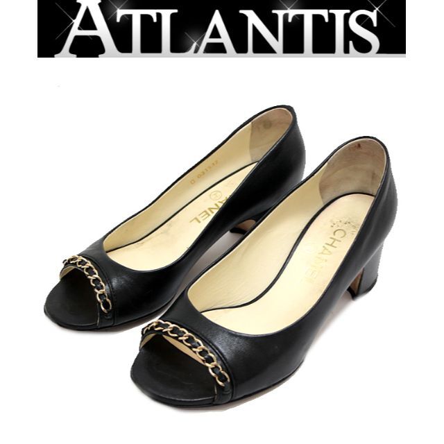 シャネル オープントゥパンプス チェーンバックココ size36C【56983