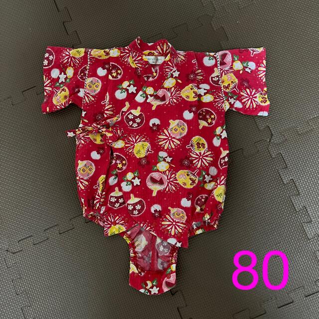 ロンパース浴衣 うちわ柄 サイズ80 女の子 キッズ/ベビー/マタニティのベビー服(~85cm)(甚平/浴衣)の商品写真