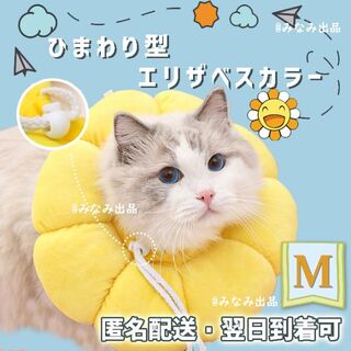【黄色M】ひまわり型 ソフトエリザベスカラー 術後ウェア 犬猫雄雌通用 舐め防止(猫)