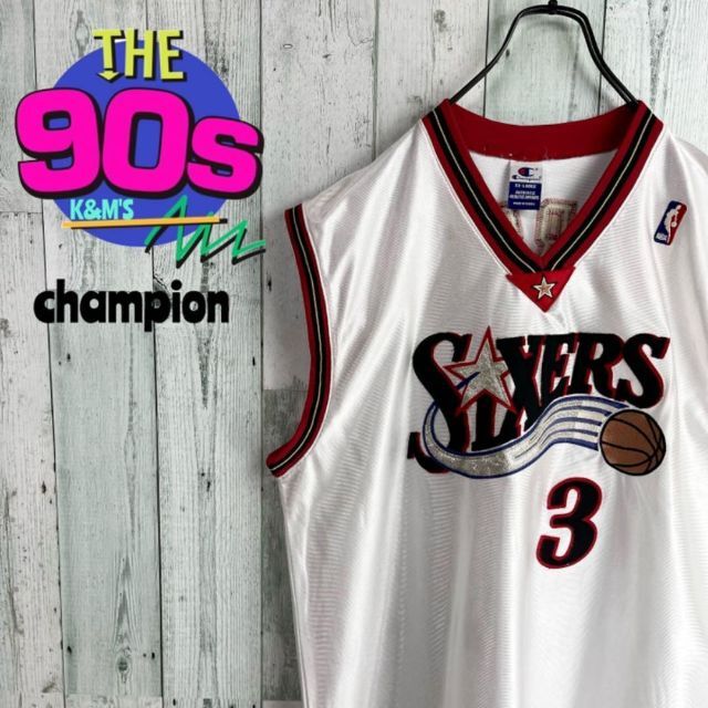 90's チャンピオン　青刺繍タグ　NBA SIXERS アイバーソンシャツ