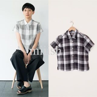 マーガレットハウエル シャツ/ブラウス(レディース/半袖)(チェック お得に買える通販 マーガレットハウエル 【美品】 ラージチェック MHL ブラウス シャツ リネン シャツ/ブラウス(半袖/袖なし)