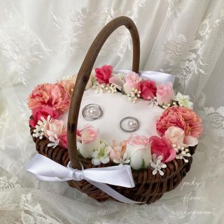 リングピロー　ハンドメイド　カゴ　造花(リングピロー)