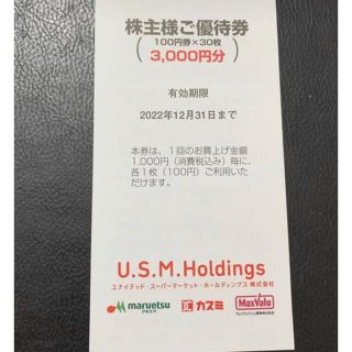 USMH（ユナイテッドスーパーマーケット）株主優待券1冊(3000円分)(ショッピング)