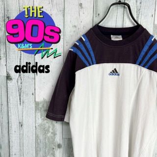 アディダス(adidas)の90's  adidas アディダス　センターロゴ刺繍　三本ラインTシャツ(Tシャツ/カットソー(半袖/袖なし))