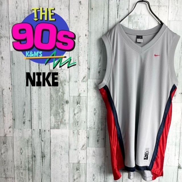 NIKE(ナイキ)の90's NIKE ナイキ スォッシュロゴ刺繍　バスケットボールゲームシャツ メンズのトップス(タンクトップ)の商品写真