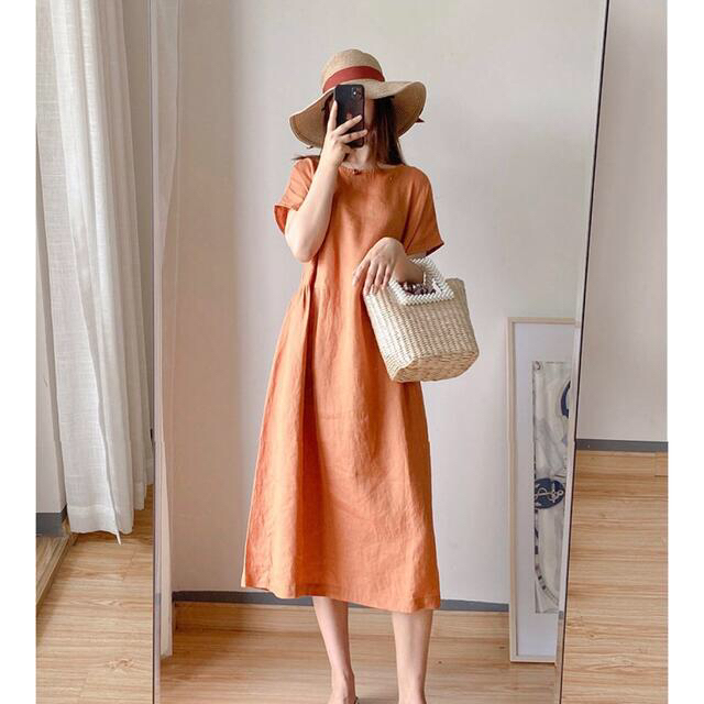 オレンジ色ワンピース 夏を涼しく🌻 の通販 by Jun Happy Jun's