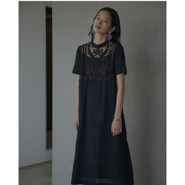 EMBROIDERY SHEER COTTON DRESS  ブラック