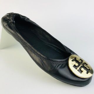 トリーバーチ(Tory Burch)のトリーバーチ★ゴールドアイコンプレート付 レザー フラットシューズ(6M)(バレエシューズ)