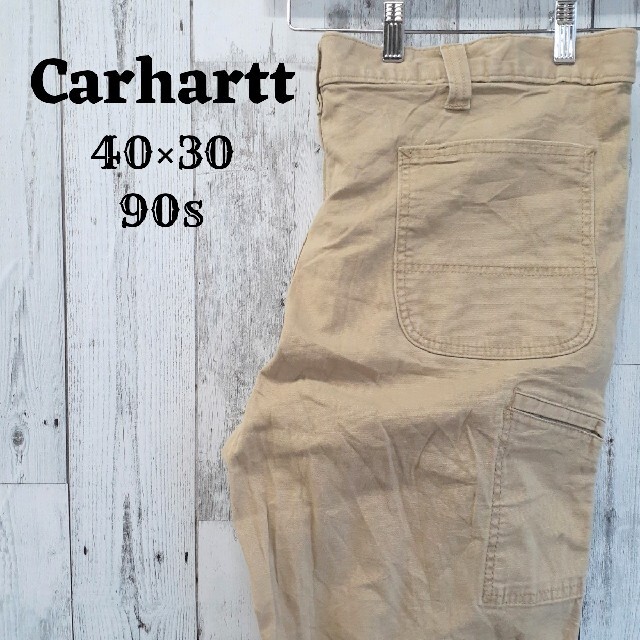 carhartt(カーハート)の美品90sカーハート40×30ペインターパンツカーゴ革ロゴボトムス古着 メンズのパンツ(ペインターパンツ)の商品写真