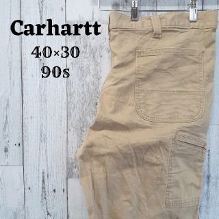 カーハート(carhartt)の美品90sカーハート40×30ペインターパンツカーゴ革ロゴボトムス古着(ペインターパンツ)