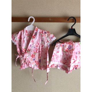 女児ピンク花柄フリル付き甚平☆size80(甚平/浴衣)