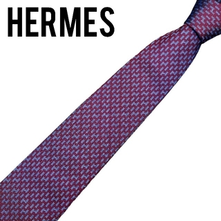 Hermes - 【極美品】HERMES エルメス ネクタイ 高級シルク H柄 ボルドー 水色