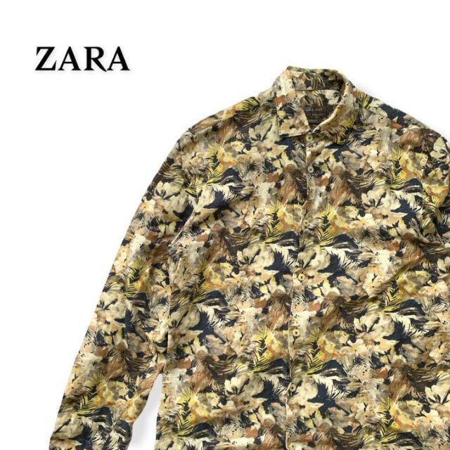 ZARA(ザラ)のZARA ザラ　アロハシャツ　長袖　総柄　柄シャツ　リネン メンズのトップス(シャツ)の商品写真