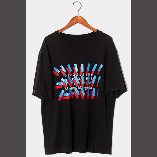 72cm袖丈21SS メゾンマルジェラ TAPE LOGO TEE Tシャツ 46 ブラック