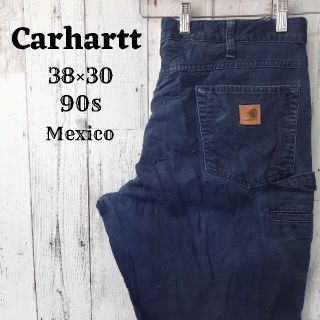 カーハート(carhartt)の希少90sカーハート38×30ワークペインターパンツ革ロゴ古着ネイビーメキシコ(ペインターパンツ)