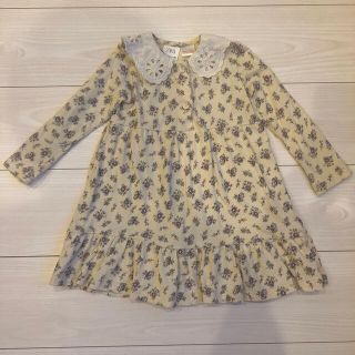 ザラ(ZARA)のZARA 花柄ワンピース黄色長袖襟フリル98センチ(ワンピース)