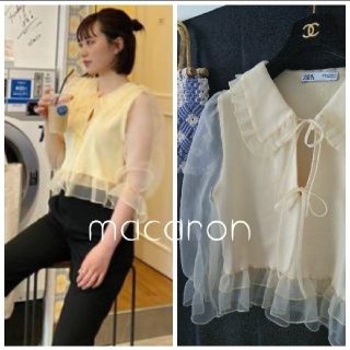 ザラ(ZARA)のご専用♡未使用ZARAザラ チュール異素材フリル リボン付パフスリーブ トップス(シャツ/ブラウス(長袖/七分))