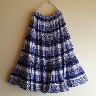 サンタモニカ(Santa Monica)の古着屋 OLD vintage 柄切り替え コットン 花柄 ティアードスカート(ロングスカート)