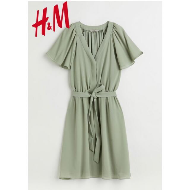 H&M(エイチアンドエム)のH&M シフォンVネックワンピース レディースのワンピース(ひざ丈ワンピース)の商品写真