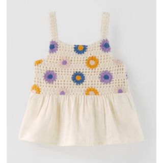 ザラキッズ(ZARA KIDS)のザラ ベビー フラワー柄 クロシェ編み トップス(Tシャツ/カットソー)