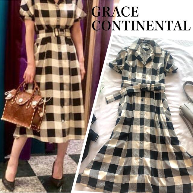 GRACE CONTINENTAL(グレースコンチネンタル)のグレースコンチネンタル チェックシャツワンピース フレア キナリ S レディースのワンピース(ロングワンピース/マキシワンピース)の商品写真