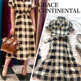 グレースコンチネンタル(GRACE CONTINENTAL)のグレースコンチネンタル チェックシャツワンピース フレア キナリ S(ロングワンピース/マキシワンピース)