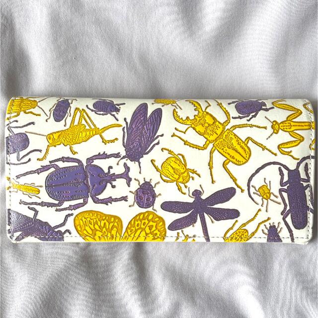 ムシメセン 文庫革 本革長財布 日本の昆虫シリーズ 紫×黄
