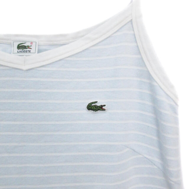 LACOSTE(ラコステ)のラコステ キャミソールワンピース ひざ丈 Vネック ボーダー柄 42 水色 白 レディースのワンピース(ひざ丈ワンピース)の商品写真