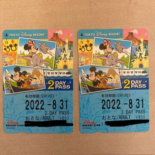 ディズニー(Disney)の【使用期限8/31】リゾートライン2day pass(遊園地/テーマパーク)