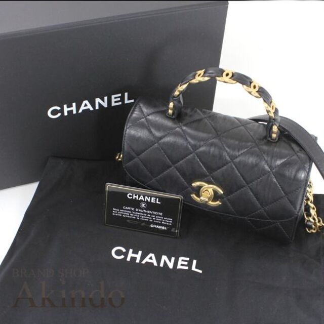 CHANEL(シャネル)のシャネル ショルダーバッグ トップハンドル ココマーク ハンドバッグ ヴィンテージ調 黒 ブラック CHANEL 2Wayバッグ シワ加工レザー 本革 斜め掛け カバン キルティング マトラッセ レディース スモールバッグ プレゼント ギフト  レディースのバッグ(ショルダーバッグ)の商品写真