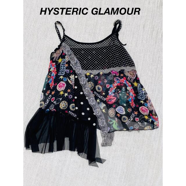 HYSTERIC GLAMOUR(ヒステリックグラマー)のHYSTERIC GLAMOUR  キャミソール　ブラック　総柄　フリー   レディースのトップス(キャミソール)の商品写真