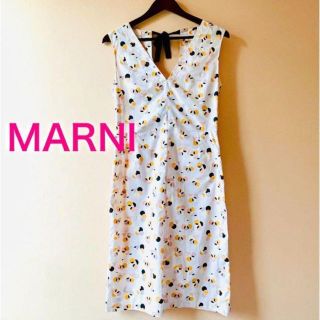 マルニ(Marni)のMARNIマルニ✨ノースリーブ コットン総柄 Iラインワンピース バックリボンM(ひざ丈ワンピース)