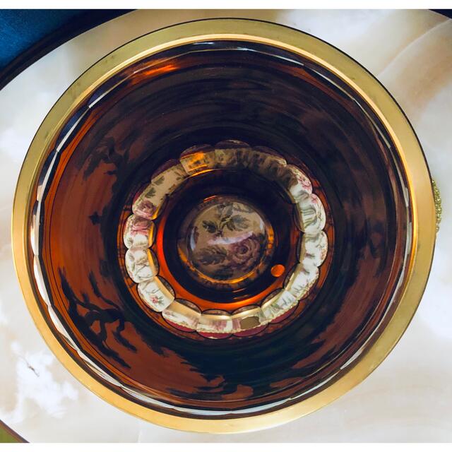 西ドイツ　WITTIG CRYSTAL 茶色クリスタル　エナメル金彩　花瓶 インテリア/住まい/日用品のインテリア小物(花瓶)の商品写真