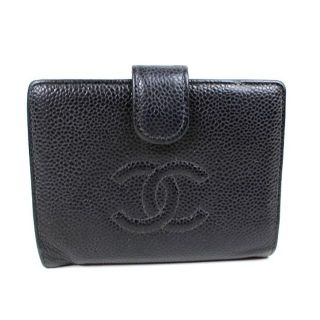 CHANEL - シャネル 二つ折り財布 キャビアスキン ブラック がま口財布