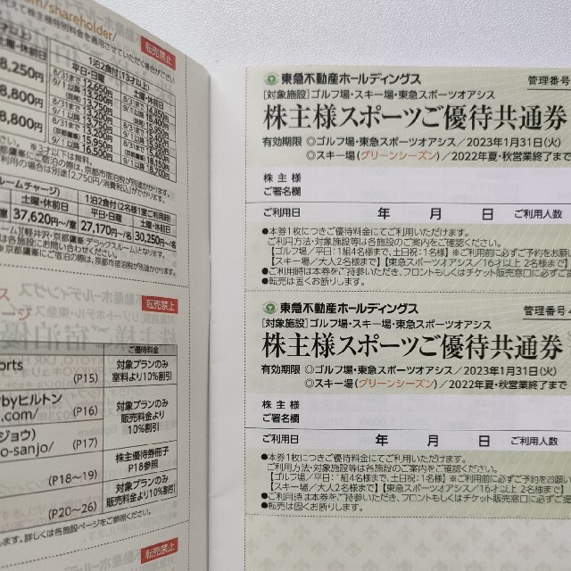 [最新]東急不動産ホールディングス株主優待券 チケットの優待券/割引券(宿泊券)の商品写真