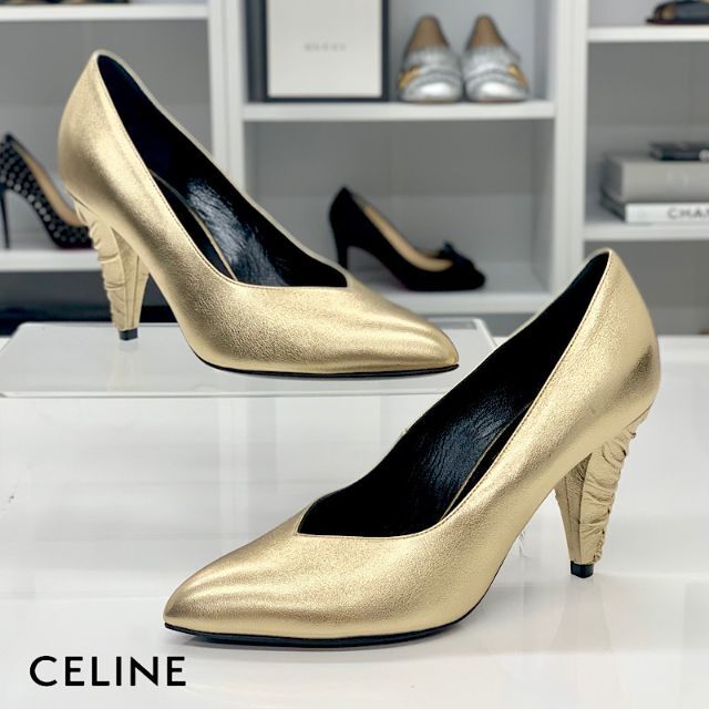 celine(セリーヌ)の4514 未使用 セリーヌ レザー パンプス ゴールド レディースの靴/シューズ(ハイヒール/パンプス)の商品写真