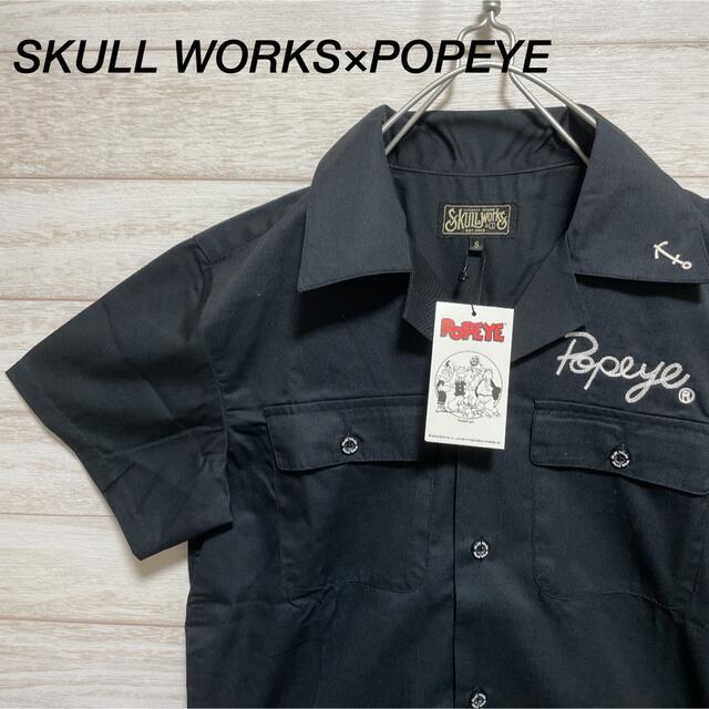 新品 SKULL WORKS×POPEYE 刺繍入りオープンカラーシャツ