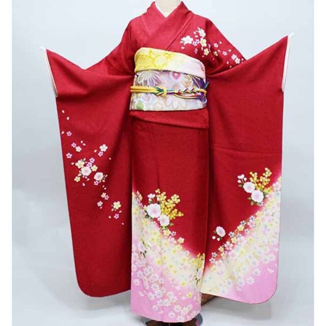 振袖 正絹 着物 単品 仕立て上がり 赤地 NO37568 素敵な www.toyotec.com