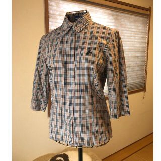 バーバリーブルーレーベル(BURBERRY BLUE LABEL)の超美品本物バーバリーブルーレーベル上質コットンチェック柄七分袖シャツ♫レアもの(シャツ/ブラウス(長袖/七分))