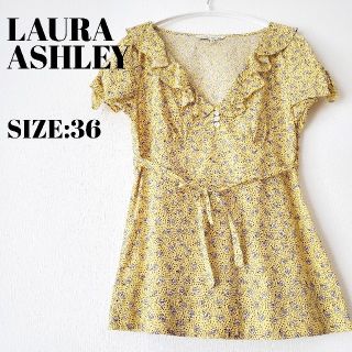 ローラアシュレイ(LAURA ASHLEY)のローラアシュレイ LAURAASHLEY 黄 小花柄 ブラウス チュニック(シャツ/ブラウス(半袖/袖なし))