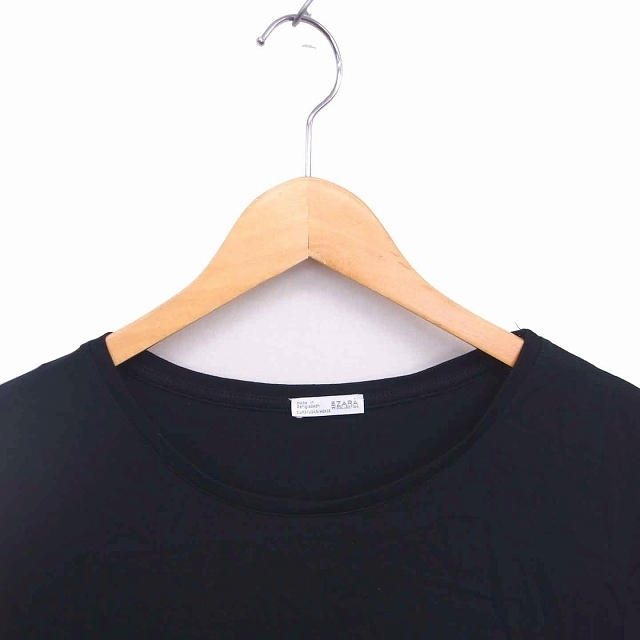 ZARA(ザラ)のザラ ZARA Tシャツ カットソー ボートネック 半袖 S 黒 ブラック レディースのトップス(Tシャツ(半袖/袖なし))の商品写真