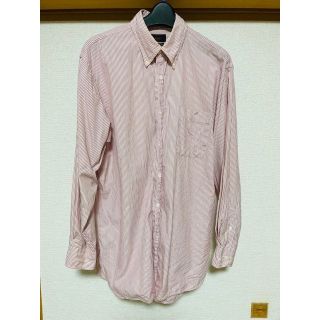 メンズ ボタンダウンシャツ 中古品（白地にピンクのストライプ）(シャツ)