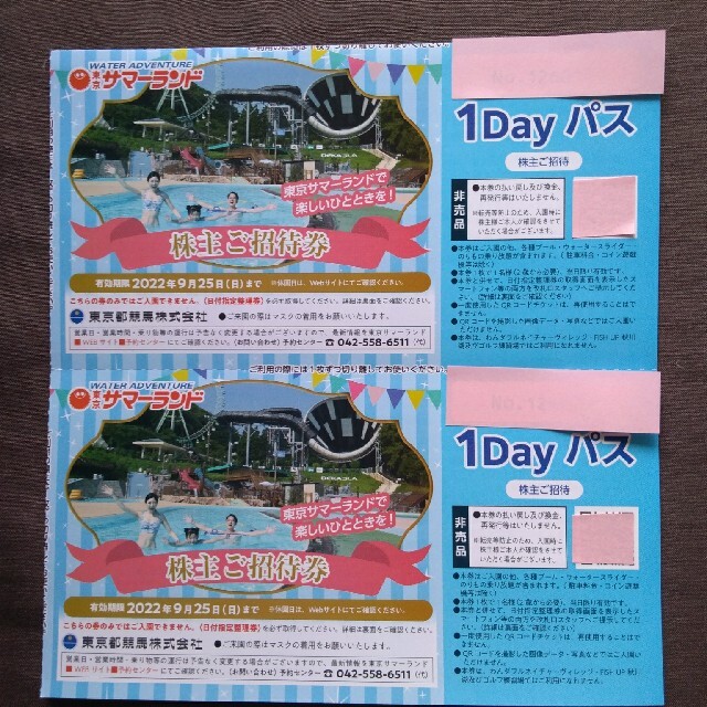HOT高品質】 3枚☆東京サマーランド 株主ご招待券1Dayパス 有効期限2021年9月30日の通販 by 初めて購入しました 東京都競馬 東京サマーランド 株主ご招待券 1Dayパス 3枚