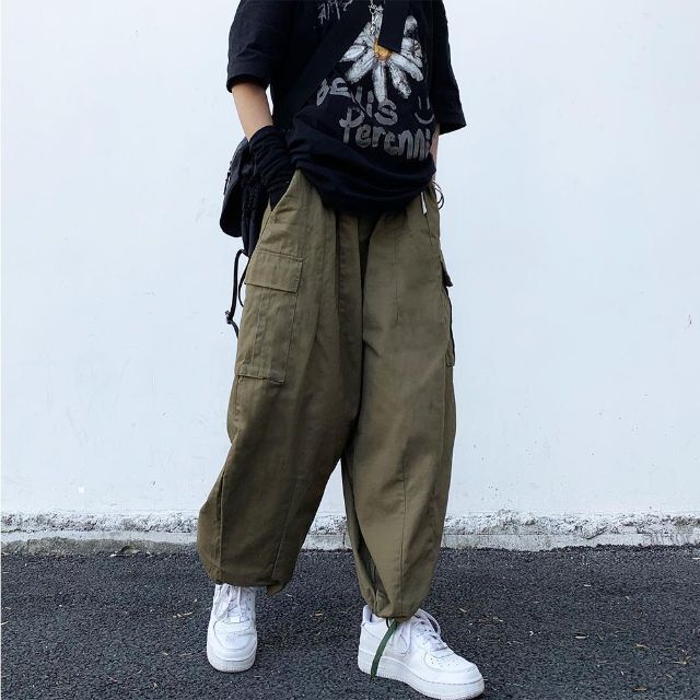 うのにもお得な カーゴパンツ ワイド ボトムス ユニセックス メンズ 袴パンツ 人気 黒 XL